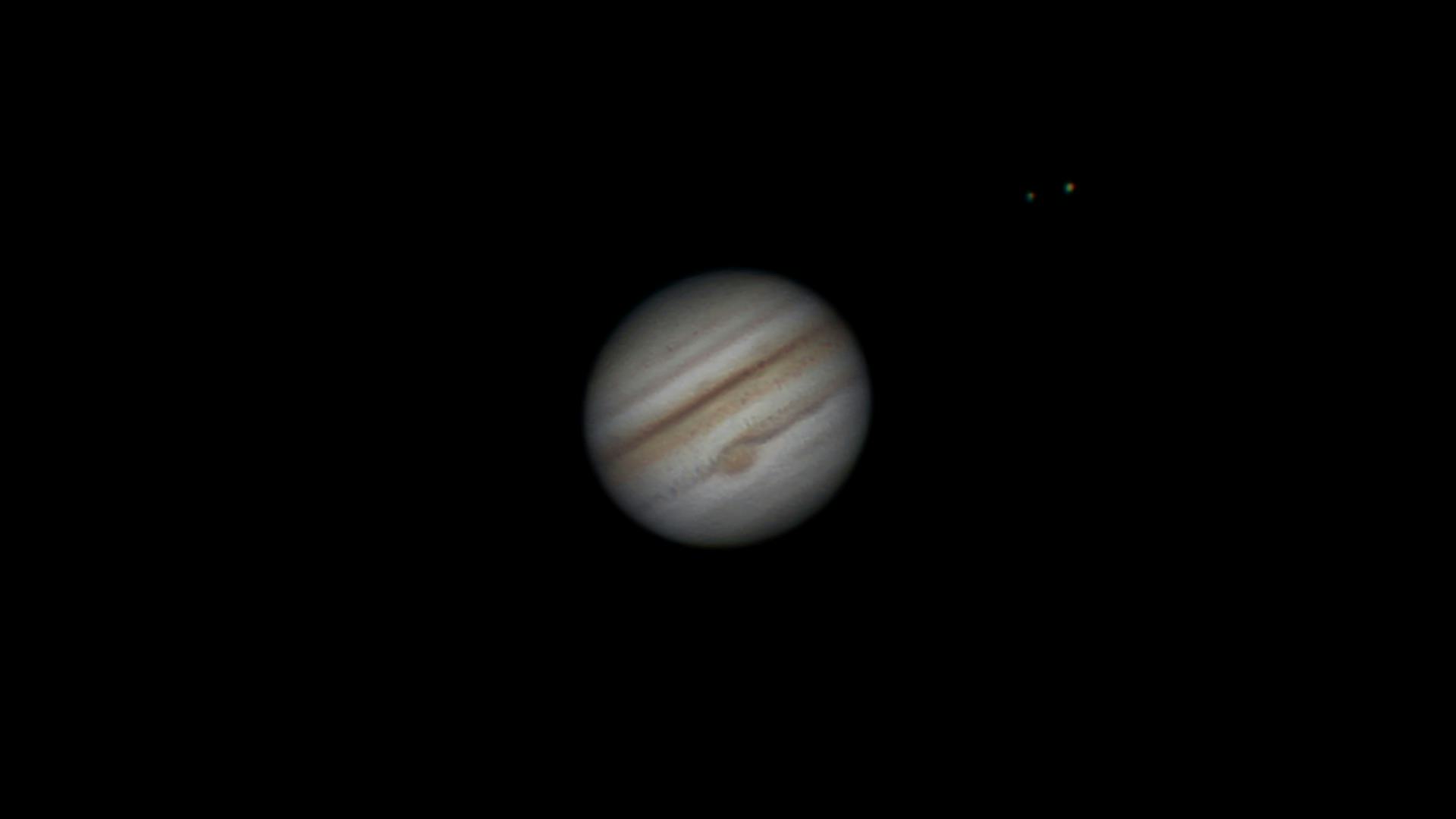 Jupiter, showing its great red spot